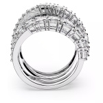 Hyperbola ring Mixed cuts, White, Rhodium plated